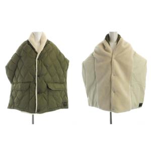 MILITARY LINE リバーシブル ダウンボア ストール ショール カーキ アイボリー TAION-RSTML-1
