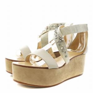 サンダル 厚底 ストラップ ビジュー 36 グレー ベージュ