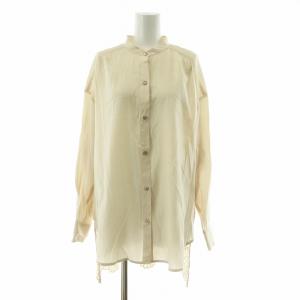 カットワークフリルブラウス シャツ 長袖 切替 バンドカラー 36 ベージュ 0321141036 /NQ