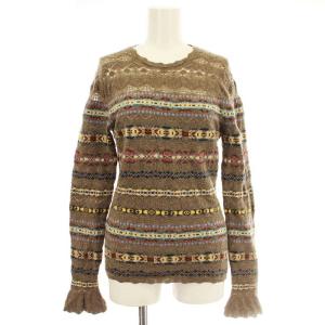 ウール カシミヤ ニット 211815135001 ボーダー セーター 透かし編み 長袖 S 茶 ブラウン