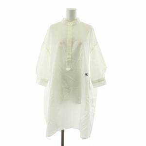 刺繍チュニックシャツ ワンピース バンドカラー ミニ 半袖 F ホワイト WGZ1032104A0004