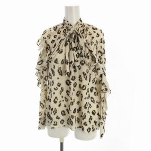 シャツ ブラウス アニマル柄 ボウタイ フリル 長袖 36 黒 ブラック アイボリー 2944 1184-0