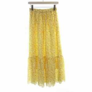 22SS カットワーク刺繍タックスカート マキシ ロング 花柄 36 白 ホワイト 黄 イエロー 01222
