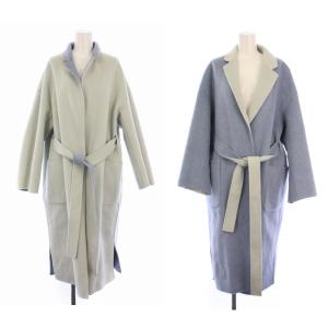 リバーシブルコート ロング ウエストリボン F 水色 黄緑 /BM