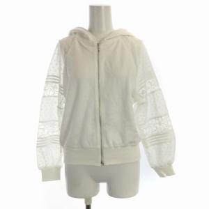 ジップアップパーカー シアー シースルー 花モチーフ レース 長袖 36 白 ホワイト 01212 52087-00