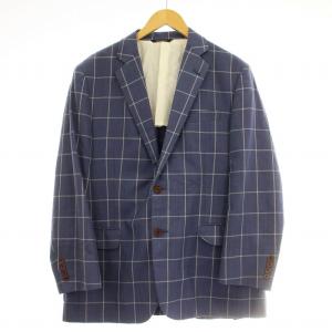 テーラードジャケット 38124-11 チェック ブレザー 背抜き 40 青 ブルー /G