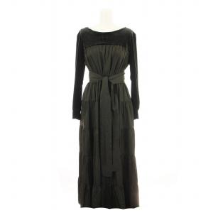 ワンピース ロング 長袖 袖切替ベロア素材 36 黒 0222043512700 /MM