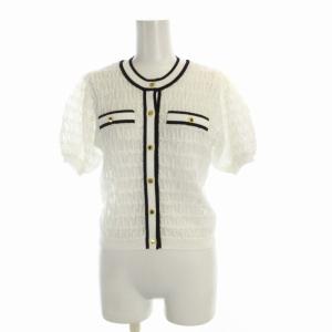 24AW バイカラーシアーニットカーディガン ラメ 金ボタン 36 白 ホワイト 黒 ブラック 01243