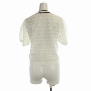 GRACE CONTINENTAL 24AW バイカラーシアーニットカーディガン ラメ 金ボタン 36 白 ホワイト 黒 ブラック 01243