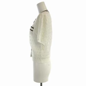 GRACE CONTINENTAL 24AW バイカラーシアーニットカーディガン ラメ 金ボタン 36 白 ホワイト 黒 ブラック 01243
