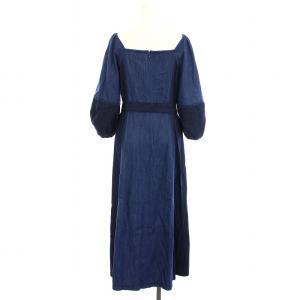 GRACE CONTINENTAL デニム調 ワンピース ロング 五分袖 刺繍 36 紺 0121331016-00 /YM