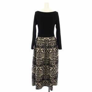GRACE CONTINENTAL 23AW フラワープリーツニットワンピース ジャガード 長袖 ロング 36 黒 ベージュ 0123433019