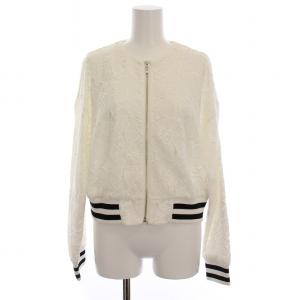 ラインリブレースブルゾン ノーカラー ジャケット 総レース 刺繍 36 白 19101094 /YM