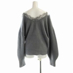 FRAY I.D 23AW レーストリムラクーンニット セーター プルオーバー Vネック 長袖 F グレー FWNT234044