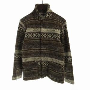 カーディガン ニット ネイティブ 裏起毛 長袖 XS 茶 ブラウン 白 ホワイト /RO