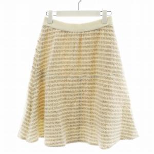 23年製 フレアスカート ひざ丈 ツイード パール装飾 36 白 ホワイト 6332420 /AN42