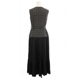Diagram GRACE CONTINENTAL コンビティアードワンピース ノースリーブ ロング グレンチェック 切替 36 黒 グレー 茶 0321331024