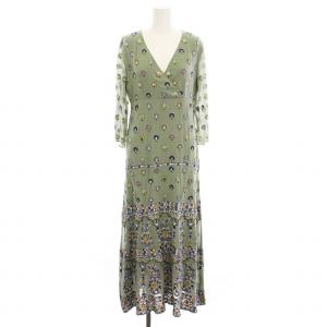 カシュクール ワンピース ロング エスニック刺繍 総柄 ビジュー 七分袖 36 緑 01211 31001-00
