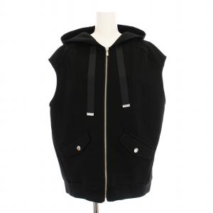 24SS フードノースリーブ トップ パーカーベスト スウェット ジップアップ 36 黒 0324242077