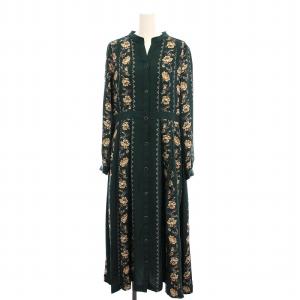 シャツワンピース ロング ラインプリント 花柄 長袖 36 緑 03204 31078-00 /YM