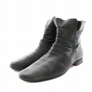 サイドジップブーツ ショートブーツ レザー 42 26.0cm 黒 ブラック /YT D