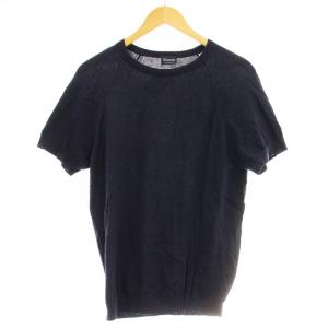 半袖 ニット コットン カシミヤ混 Tシャツ カットソー 46 ネイビー 紺 /G