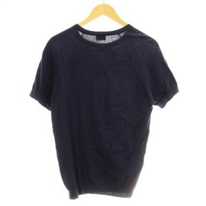 DRUMOHR 半袖 ニット コットン カシミヤ混 Tシャツ カットソー 46 ネイビー 紺 /G