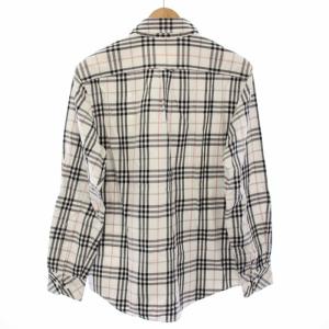 BURBERRY BLUE LABEL シャツ チェック 長袖 ホース 刺繍 M 白 黒 ピンク /TK