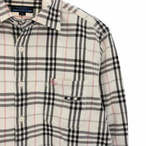 BURBERRY BLUE LABEL シャツ チェック 長袖 ホース 刺繍 M 白 黒 ピンク /TK