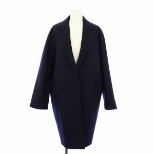 16S69002 チェスターコート ロング 中綿ライナー ウール混 F 紺 ネイビー /KU