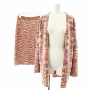 セットアップ カーディガン タイトスカート ひざ丈 リネン混 麻 40 マルチカラー 赤 レッド 緑 グリーン