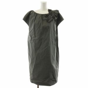 ワンピース 半袖 ひざ丈 スパンコール シルク混 絹 S グレー /AN48