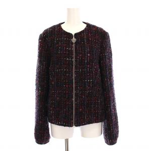 ノーカラージャケット ツイード ジップアップ アウター 38 ネイビー 赤 5015452 /YM