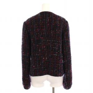 ESCADA ノーカラージャケット ツイード ジップアップ アウター 38 ネイビー 赤 5015452 /YM