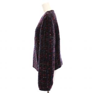 ESCADA ノーカラージャケット ツイード ジップアップ アウター 38 ネイビー 赤 5015452 /YM