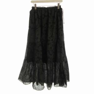 23AW ボタニカルフラワーティアードスカート マキシ ロング 花柄 36 黒 ブラック 23-060-900-4000-3-0