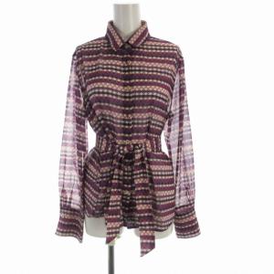 シャツ ブラウス 総柄 リボン シアー シースルー 長袖 2 紫 パープル 白 ホワイト 10-32-01-023