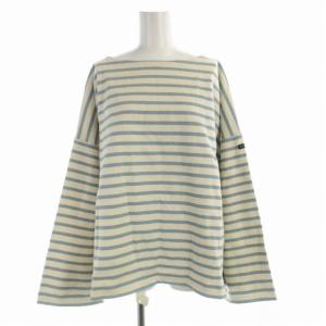 カットソー ボーダー オーバーサイズ 長袖 ライトブルー 白 ホワイト /RO