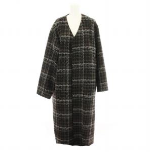 ノーカラーコート ロング チェック F 黒 460DAL300310 /MM