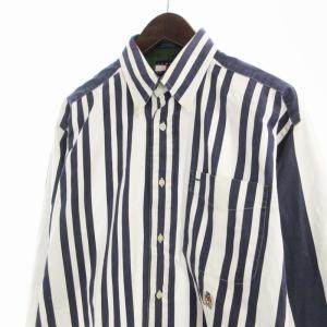 TOMMY HILFIGER ボタンダウンシャツ カジュアル ストライプ 長袖 M 紺 ネイビー 白 ホワイト 0182738-150