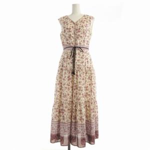 ワンピース ロング ノースリーブ 花柄 38 紫 パープル 37203-1-12500 /EE