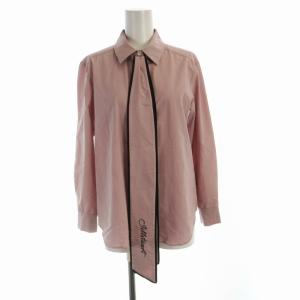 シャツ ブラウス ロゴ 刺繍 ボウタイ付き 長袖 S ピンク 黒 ブラック 092-1210027 /RO