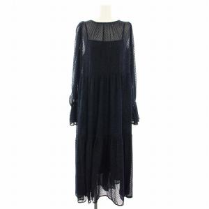 24AW シアージャガードワンピース ロング 長袖 総柄 インナーワンピース付き タグ付き F 紺 ネイビー