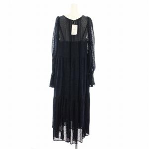 SLOBE IENA 24AW シアージャガードワンピース ロング 長袖 総柄 インナーワンピース付き タグ付き F 紺 ネイビー