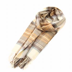 ストール マフラー チェック柄 フリンジ カシミヤ 茶 ブラウン ベージュ /YT