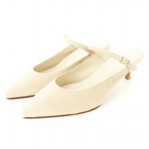 4.5cmストラップミュール スエード ポインテッドトゥ M ベージュ /MM