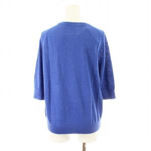 IENA タグ付き リネン５分袖プルオーバー ニット セーター 薄手 カットソー F 青 23080900111010