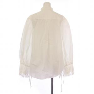 Chloe シャツ ブラウス フレア 長袖 ハーフボタン レース 刺繍 シルク混 34 白 ホワイト /BB