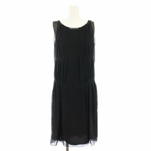 ワンピース ひざ丈 ノースリーブ シフォン 絹 シルク 36 黒 ブラック 14ECRO637PL0182