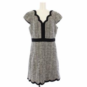 scallop tweedドレス ワンピース ツイード 半袖 ひざ丈 8 黒 白 NJMU8377 /TK